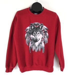 Gildan Native Wolf Graphic Sweatshirt Men's Large Crew Neck Pullover Tribal